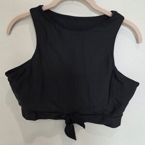 Black Tie Front Cropped Swim Top Women Medium